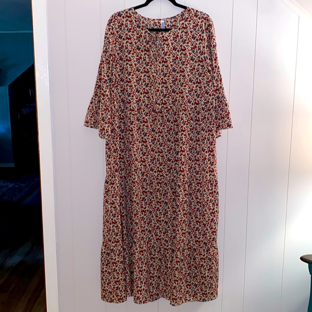 VIISHOW Floral Tiered Bell Sleeve Maxi Dress Size XL